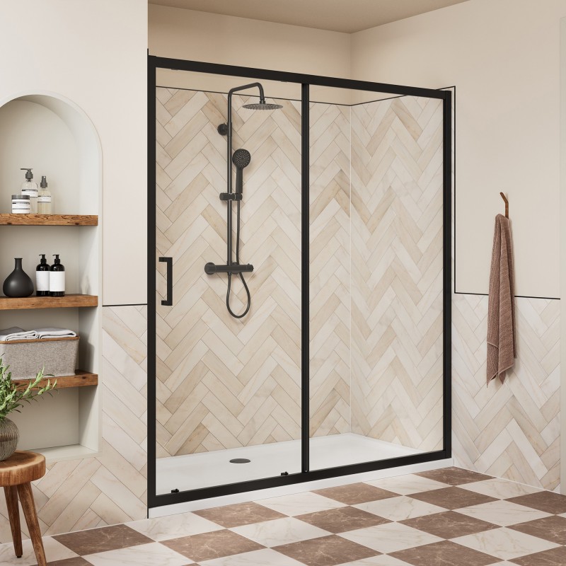 Elin Framed Black Sliding Shower Door 1000mm to 1700mm (w) - 7 Sizes