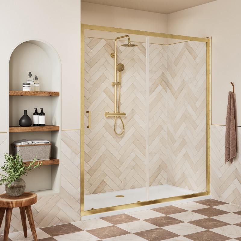 Elin Framed Brushed Brass Sliding Shower Door 1000mm to 1700mm (w) - 7 Sizes