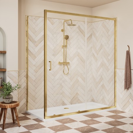 Elin Framed Brushed Brass Sliding Shower Door 1000mm to 1700mm (w) - 7 Sizes