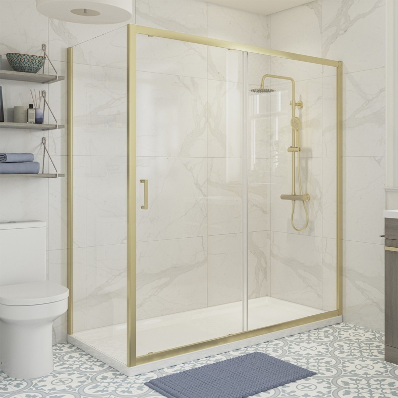 700mm to 900mm (w) Elin Brushed Brass 6mm Side Panels for Shower Enclosures - 4 Sizes