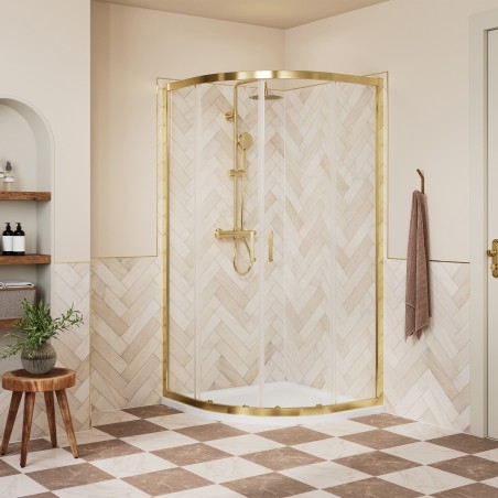 Elin Framed Brushed Brass 2 Door Quadrant Shower Enclosure - 2 Sizes
