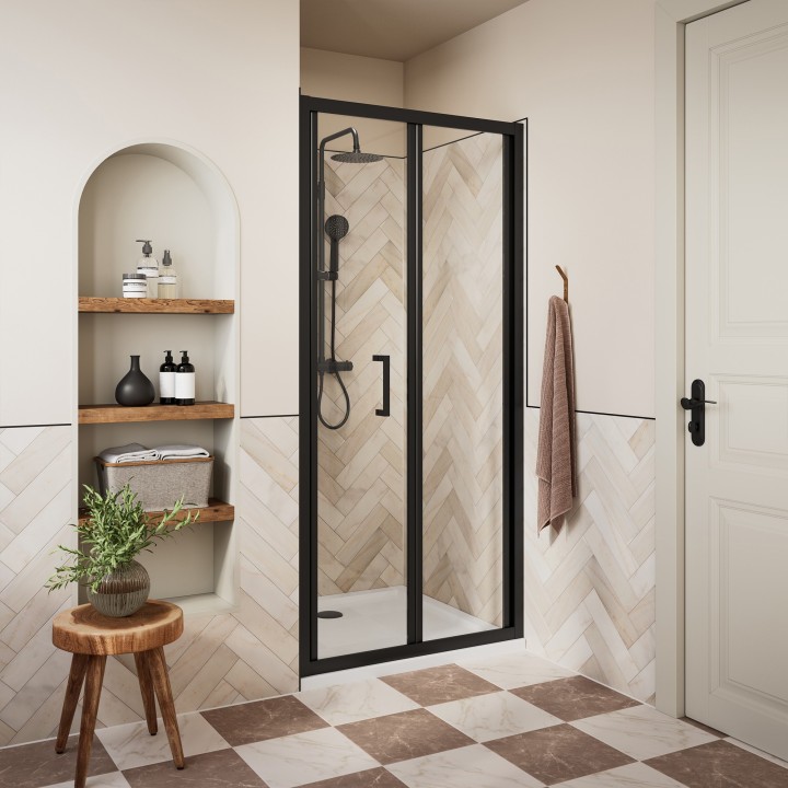 Elin Matt Black Framed Bi-fold Shower Doors 760mm to 900mm (w) - 3 Sizes