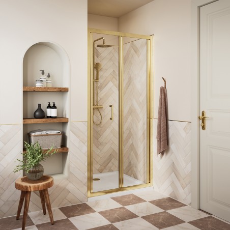 Elin Matt Brushed Brass Framed Bi-fold Shower Doors 760mm to 900mm (w) - 3 Sizes