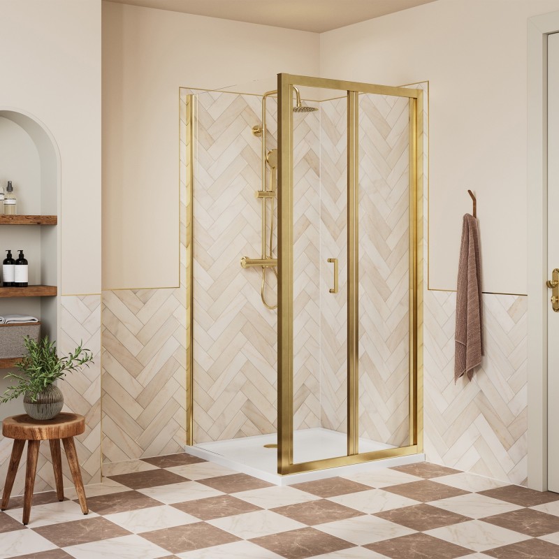 Elin Matt Brushed Brass Framed Bi-fold Shower Doors 760mm to 900mm (w) - 3 Sizes