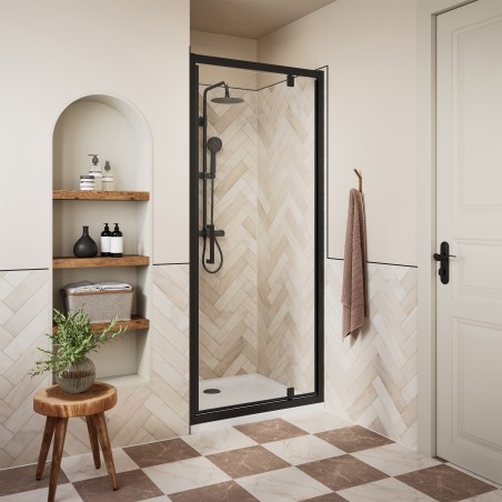 Elin Matt Black Framed Pivot Shower Doors 700mm to 900mm (w) - 4 Sizes