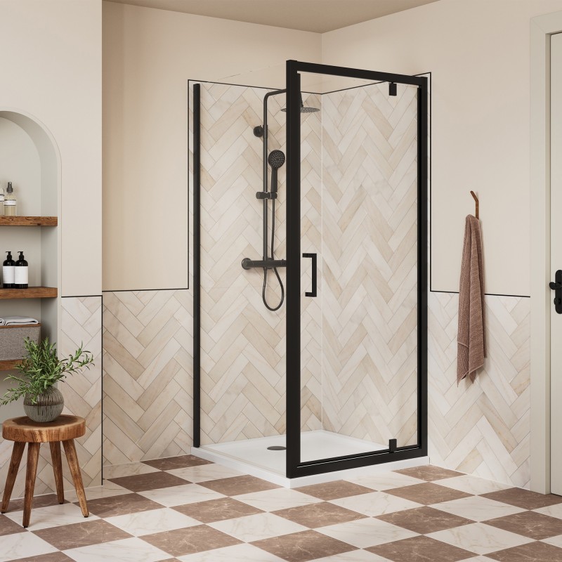 Elin Matt Black Framed Pivot Shower Doors 700mm to 900mm (w) - 4 Sizes
