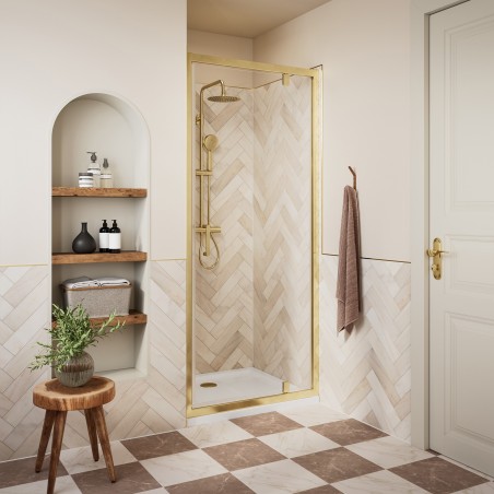 Elin Brushed Brass Framed Pivot Shower Doors 700mm to 900mm (w) - 4 Sizes