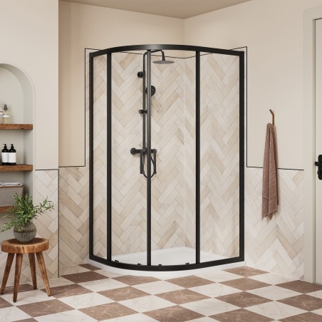 Elin Matt Black Framed 2 Door Offset Quadrant Shower Enclosure - 2 Sizes