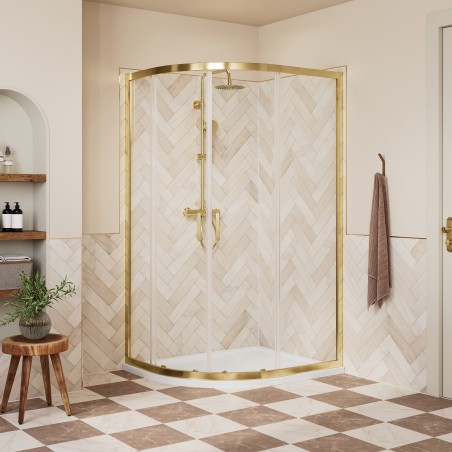 Elin Brushed Brass Framed 2 Door Offset Quadrant Shower Enclosure - 2 Sizes