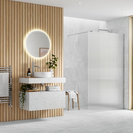 Lowri Chrome 8mm Fluted Wetroom Panels & Support Bars - 4 Sizes