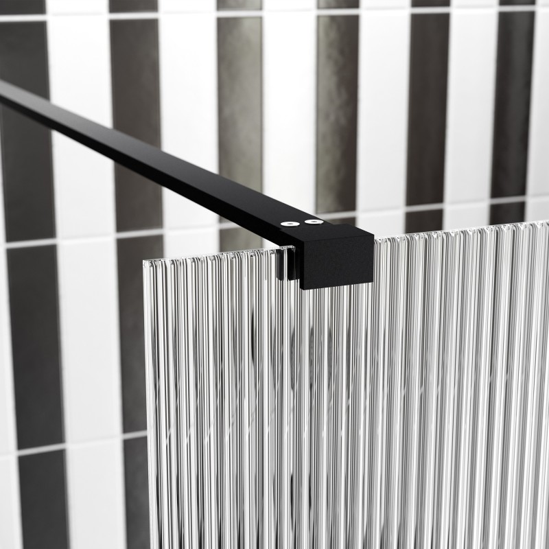 Lowri Matt Black 8mm Fluted Wetroom Panels & Support Bars - 4 Sizes