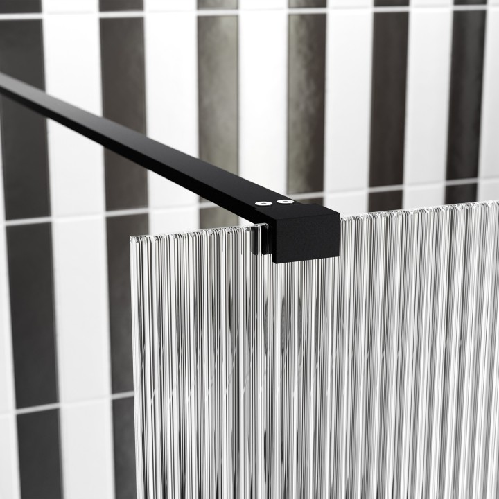 Lowri Matt Black 8mm Fluted Wetroom Panels & Support Bars - 4 Sizes