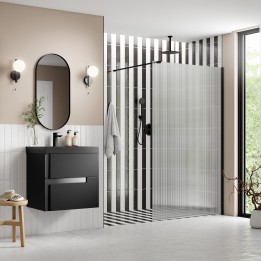 Lowri Matt Black 8mm Fluted Wetroom Panels & Support Bars - 4 Sizes