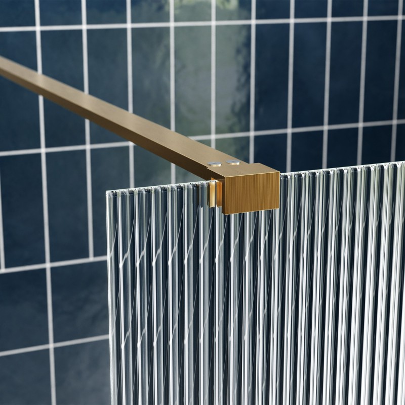 Lowri Brushed Brass 8mm Fluted Wetroom Panels & Support Bars - 4 Sizes