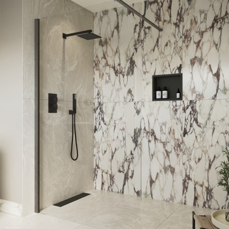 Lowri Gunmetal 8mm Wetroom Panels & Support Bar - 9 Sizes