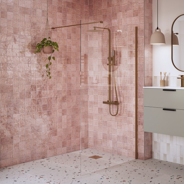 Lowri Brushed Bronze 8mm Wetroom Panels & Support Bar - 9 Sizes