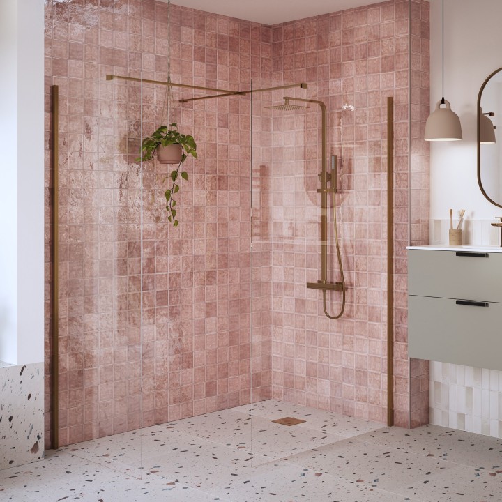 Lowri Brushed Bronze 8mm Wetroom Panels & Support Bar - 9 Sizes