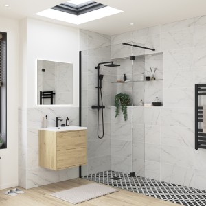 Lowri Matt Black 8mm Wetroom Panels & Support Bar - 9 Sizes