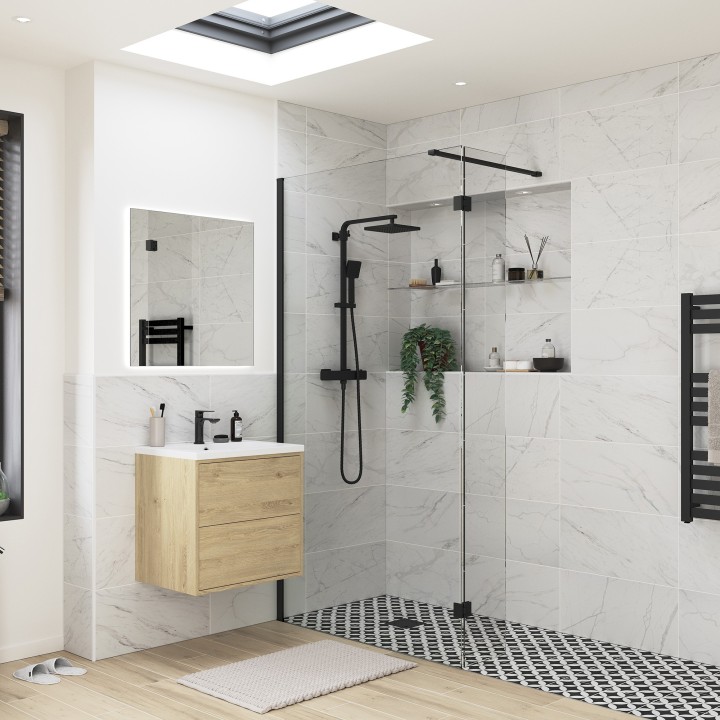 Lowri Matt Black 8mm Wetroom Panels & Support Bar - 9 Sizes