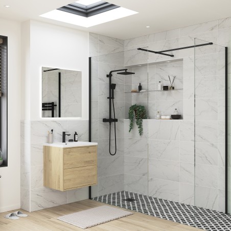 Lowri Matt Black 8mm Wetroom Panels & Support Bar - 9 Sizes