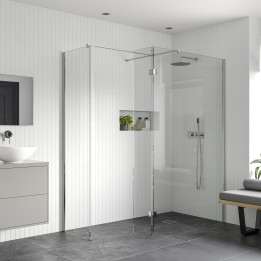 Lowri Chrome 8mm Wetroom Panels & Support Bar - 9 Sizes