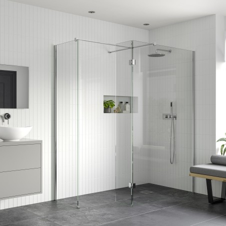 Lowri Chrome 8mm Wetroom Panels & Support Bar - 9 Sizes