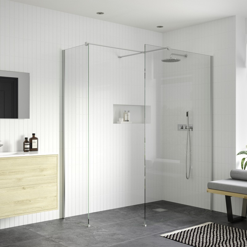 Lowri Chrome 8mm Wetroom Panels & Support Bar - 9 Sizes