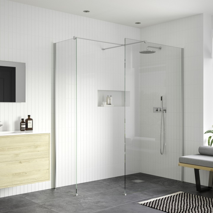 Lowri Chrome 8mm Wetroom Panels & Support Bar - 9 Sizes