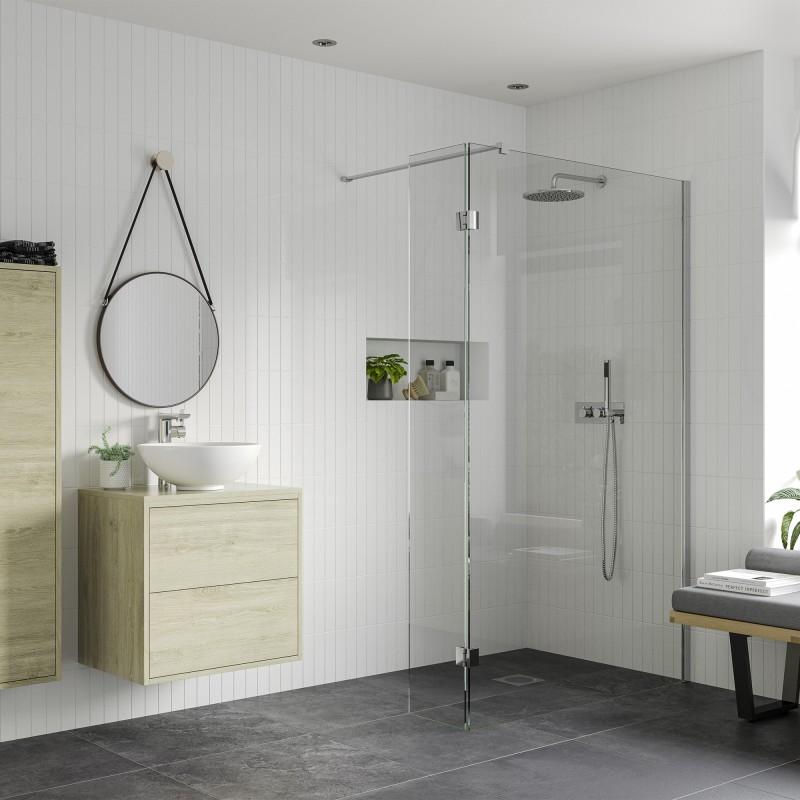Lowri Chrome 8mm Wetroom Panels & Support Bar - 9 Sizes