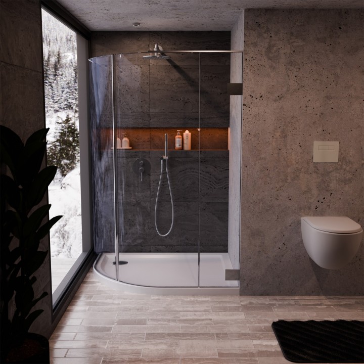 Offset 40mm Quadrant White Luxury Shower Trays & Chrome Waste - 900mm To 1200mm (W) - Edge Waste Location (Left or Right Hand)