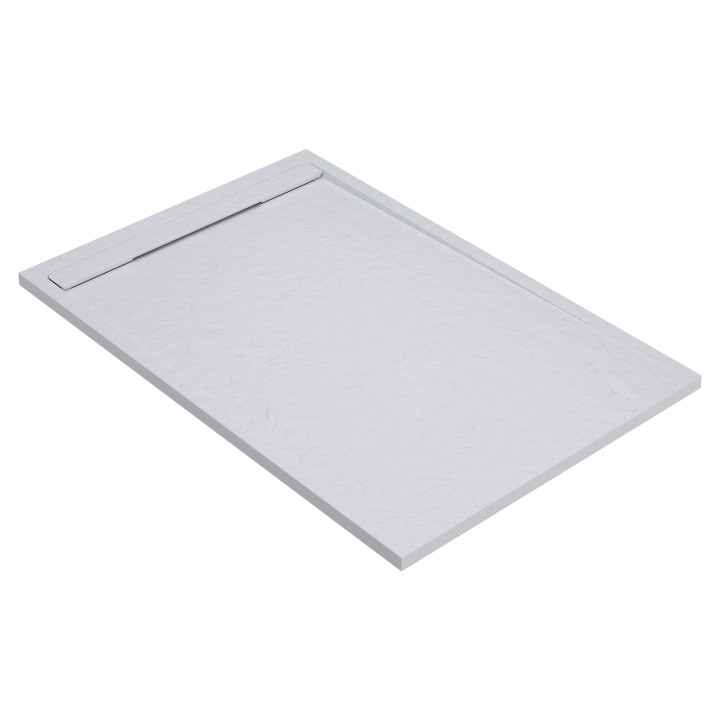 White 30mm Slate Effect Rectangular Shower Trays - Includes Built in Linear Waste - 1000mm to 1700mm (W) - 5 Sizes