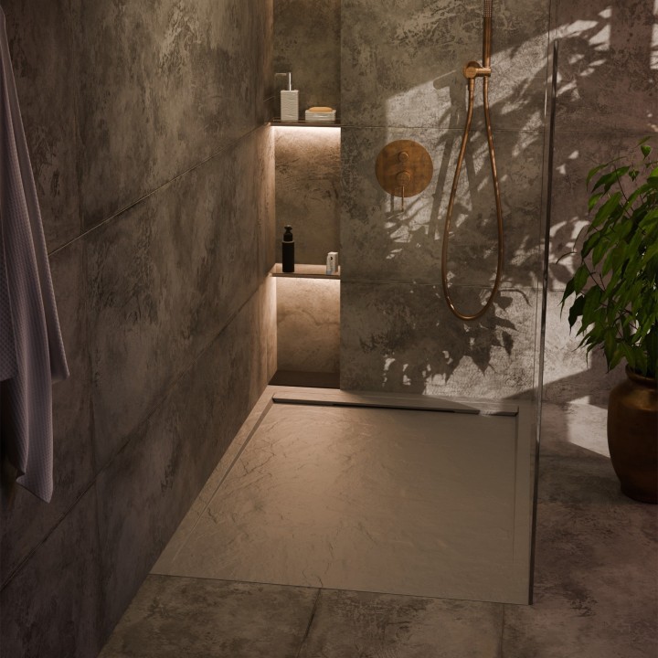 30mm Slate Effect Shower Trays Includes Waste - Grey - closeup
