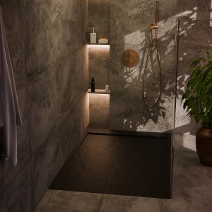 Black 30mm Slate Effect Rectangular Shower Trays - Includes Built in Linear Waste - 1000mm to 1700mm (W) - 5 Sizes