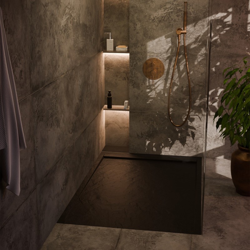 30mm Slate Effect Shower Trays Includes Waste - Black - closeup
