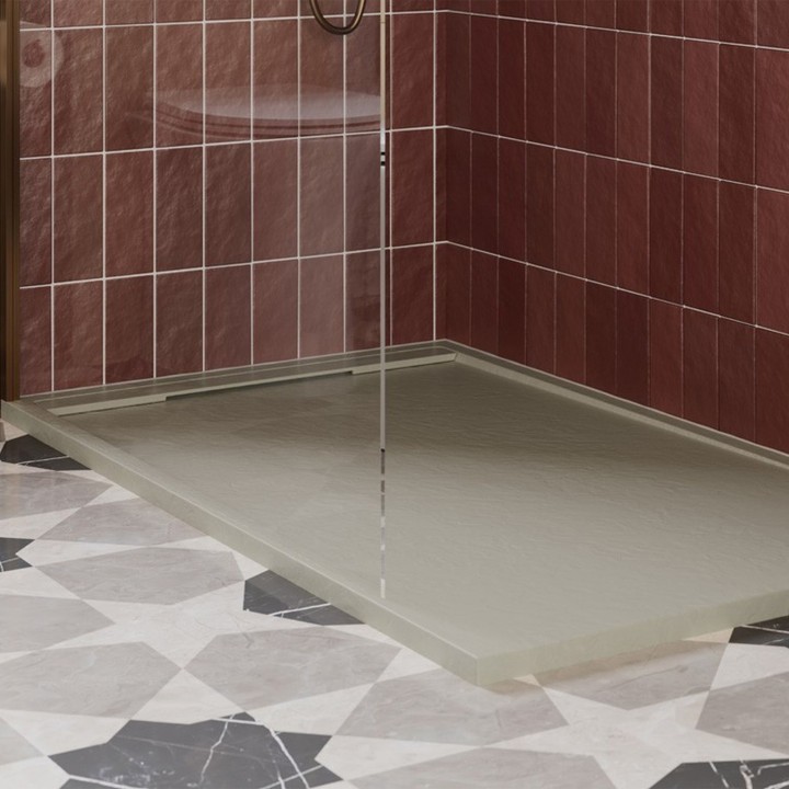 30mm Slate Effect Shower Trays Includes Waste - Latte - Insitu