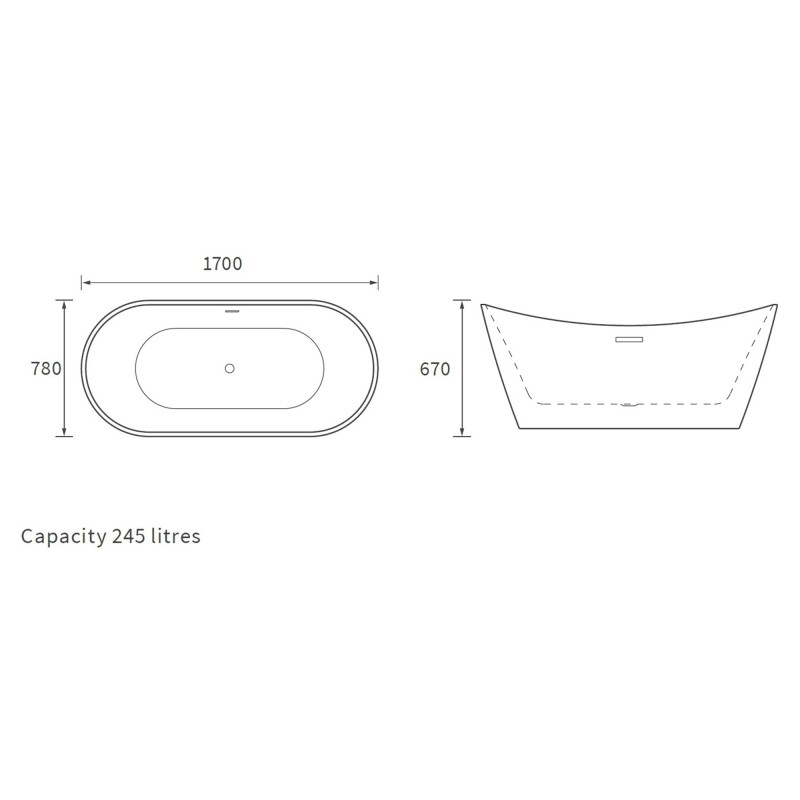Lancer Latte Freestanding Double Ended Luxury Bath & Chrome Integrated Waste - 1700mm(l) x 780mm(w) x 690mm(h)