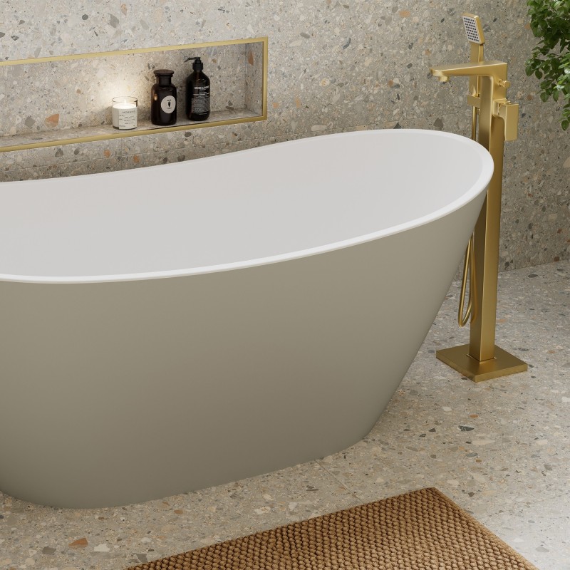 Lancer Latte Freestanding Double Ended Luxury Bath & Chrome Integrated Waste - 1700mm(l) x 780mm(w) x 690mm(h) - Insitu