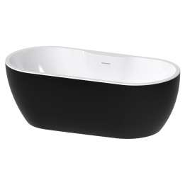 Freestanding Gloss Black Double Ended Luxury Bath & Integrated Waste - 1655mm(l) x 745mm(w) x 580mm(h)