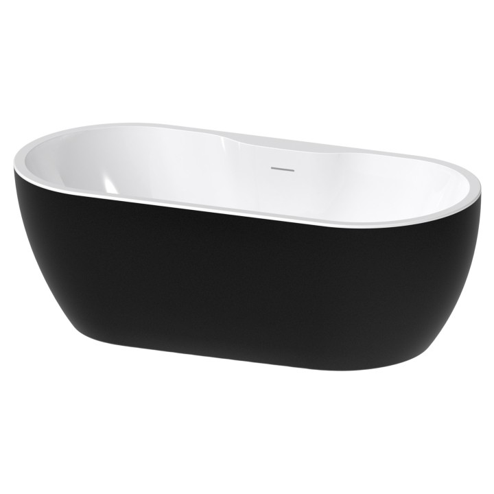 Freestanding Gloss Black Double Ended Luxury Bath & Integrated Waste - 1655mm(l) x 745mm(w) x 580mm(h)