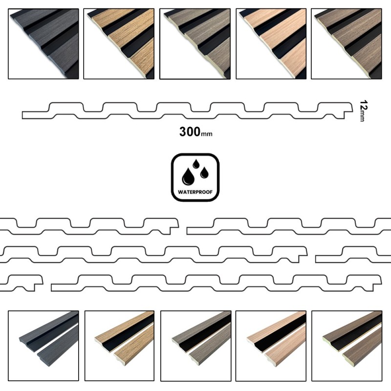 Charcoal - Waterproof PVC Slatted Decorative Interior Wall Panels - 300mm (w) x 2600mm (h)