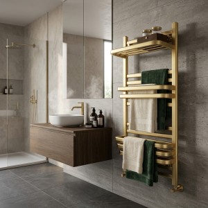 500mm (w) x 1000mm (h) Hera Brushed Brass Designer Towel Rail