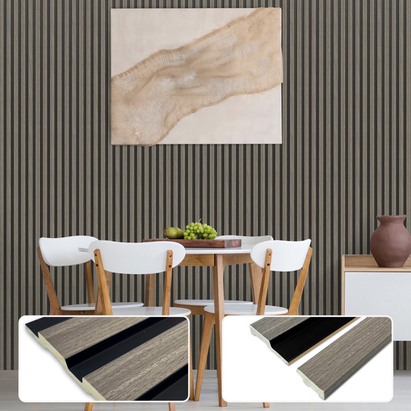 Grey Oak - Waterproof PVC Slatted Decorative Interior Wall Panels - 300mm (w) x 2600mm (h)