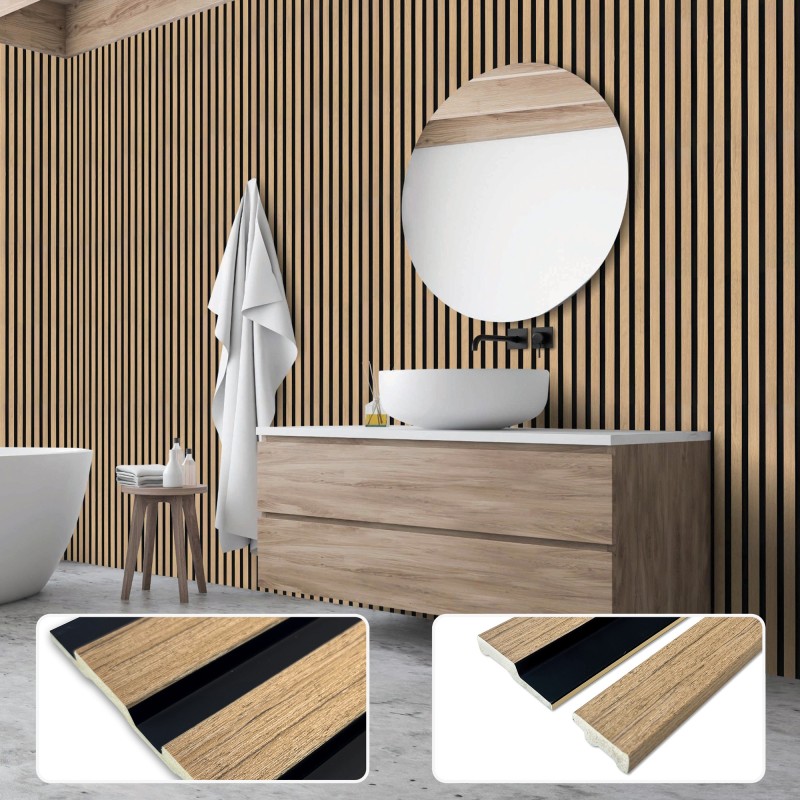 Natural Oak - Waterproof PVC Slatted Decorative Interior Wall Panels - 300mm (w) x 2600mm (h)