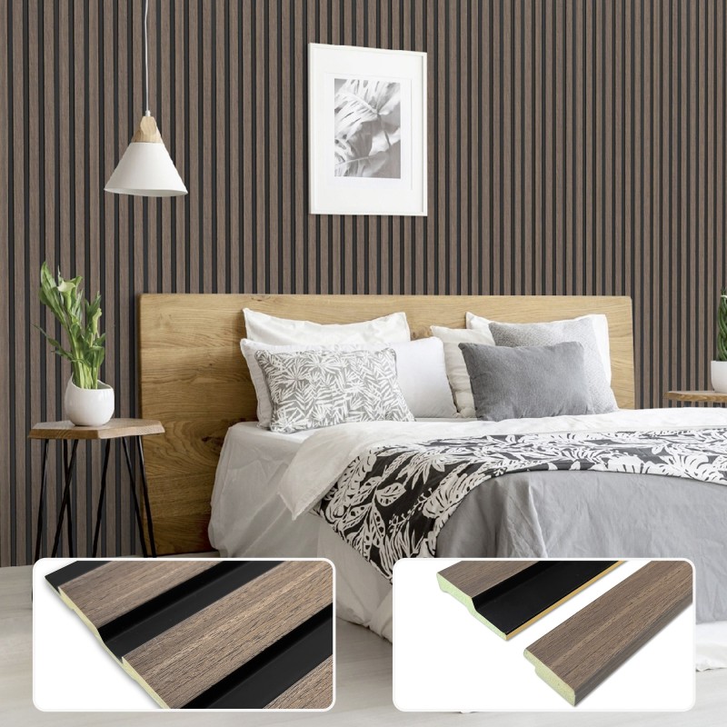 Walnut - Waterproof PVC Slatted Decorative Interior Wall Panels - 300mm (w) x 2600mm (h)