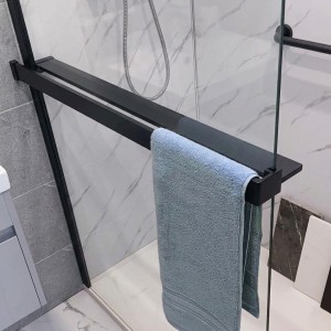 1200mm (w) Matt Black Wetroom Wraparound Towel Holder & Shelf (Cut to Size)