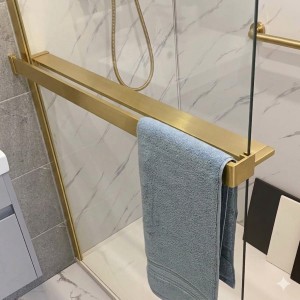 1200mm (w) Brushed Brass Wetroom Wraparound Towel Holder & Shelf (Cut to Size)