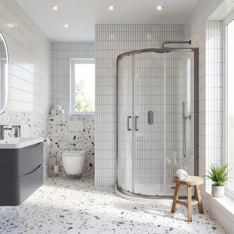 Brushed Pewter Rene 6mm Quadrant Shower Enclosures - Insitu
