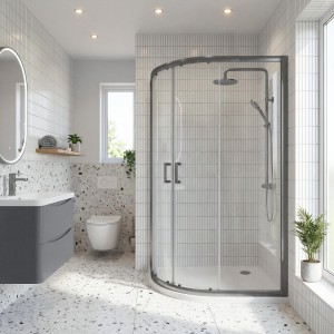 Brushed Pewter Rene 6mm Offset Quadrant Shower Enclosures - 3 Sizes