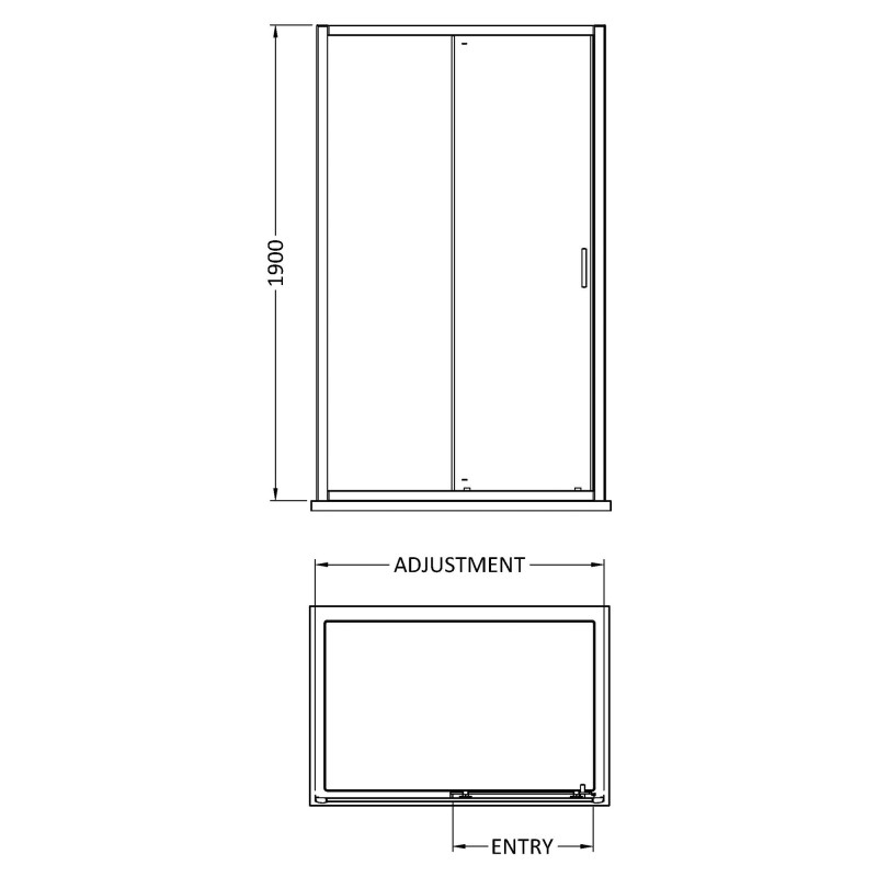 Brushed Pewter Rene 6mm Sliding Shower Doors - Technical Drawing
