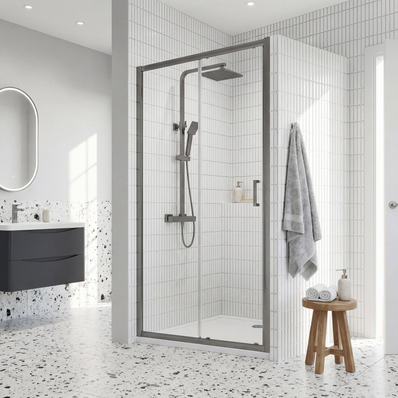 Brushed Pewter Rene 6mm Sliding Shower Doors - Insitu